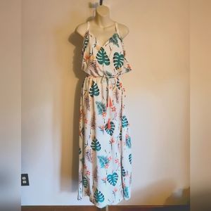 White green orange tropical dress